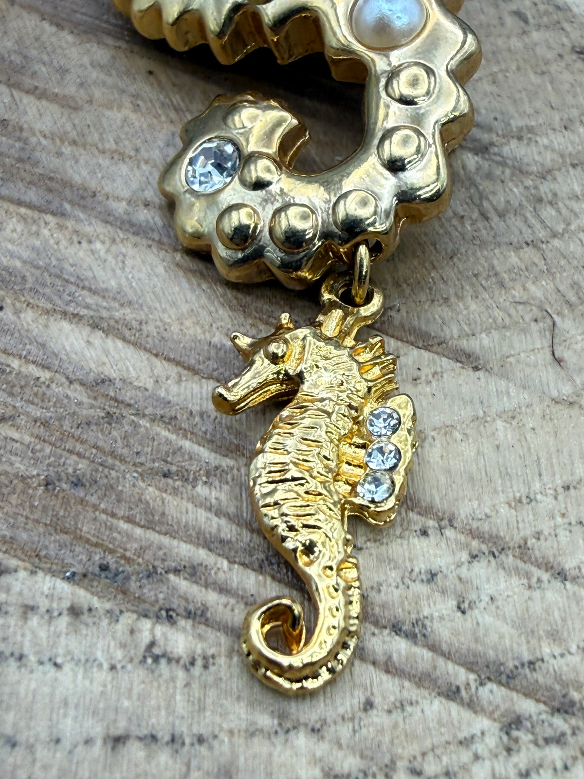 Vintage Swimming Seahorse Brooch With Tiny Charm