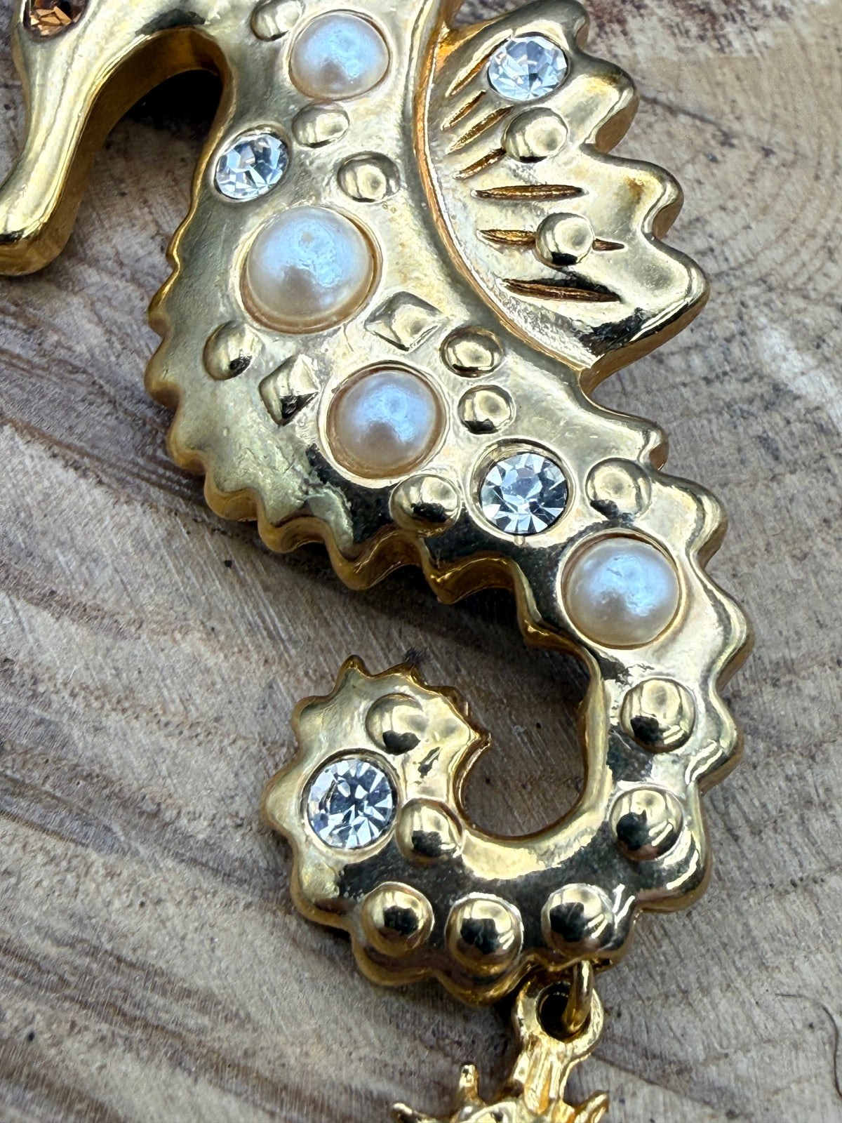 Vintage Swimming Seahorse Brooch With Tiny Charm