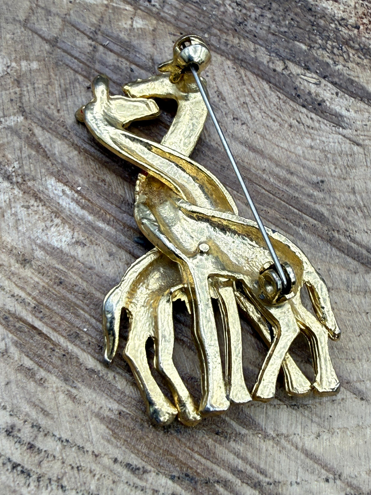 Vintage Enamel Giraffe Brooch, Intertwined Necks