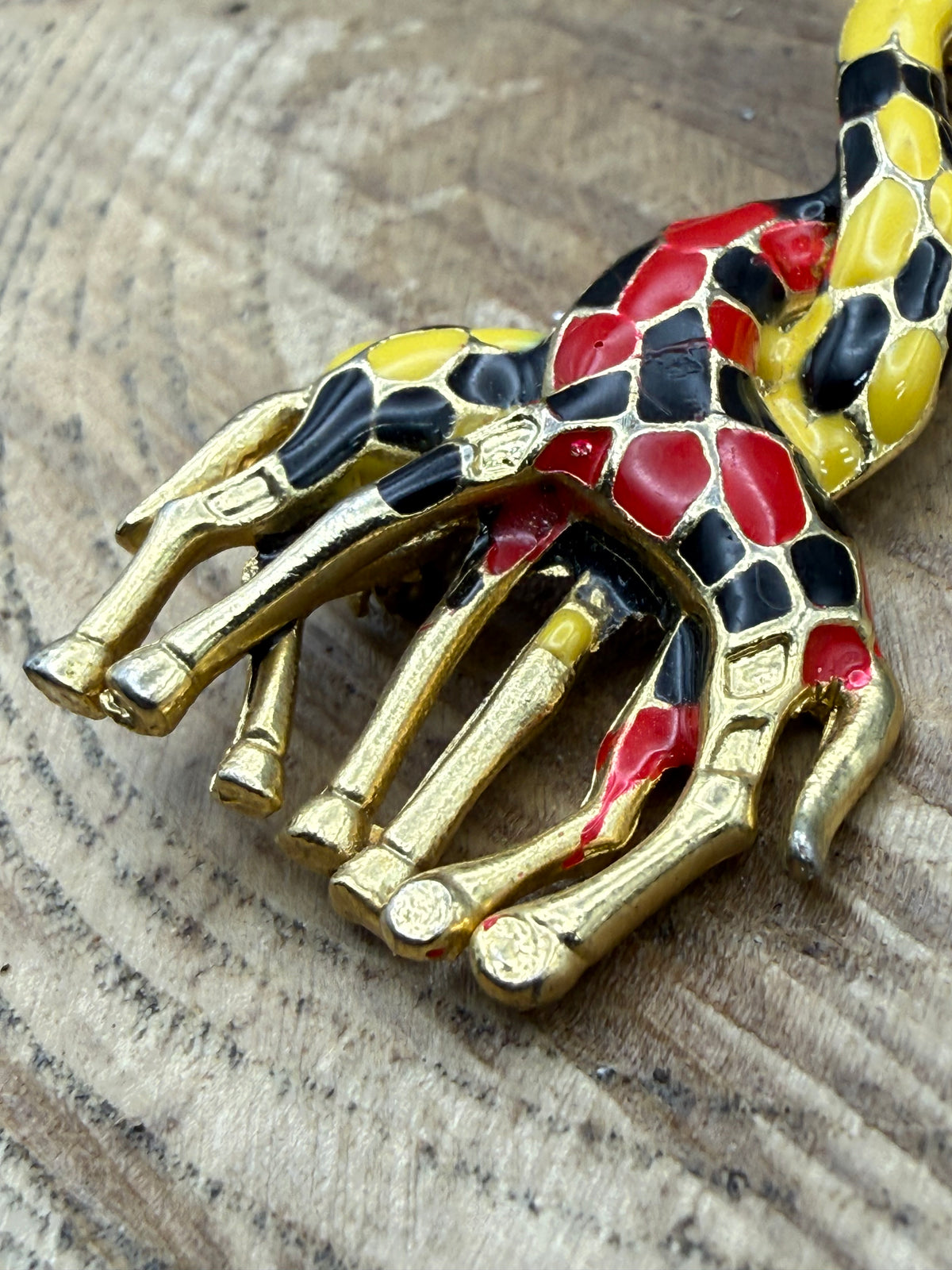 Vintage Enamel Giraffe Brooch, Intertwined Necks