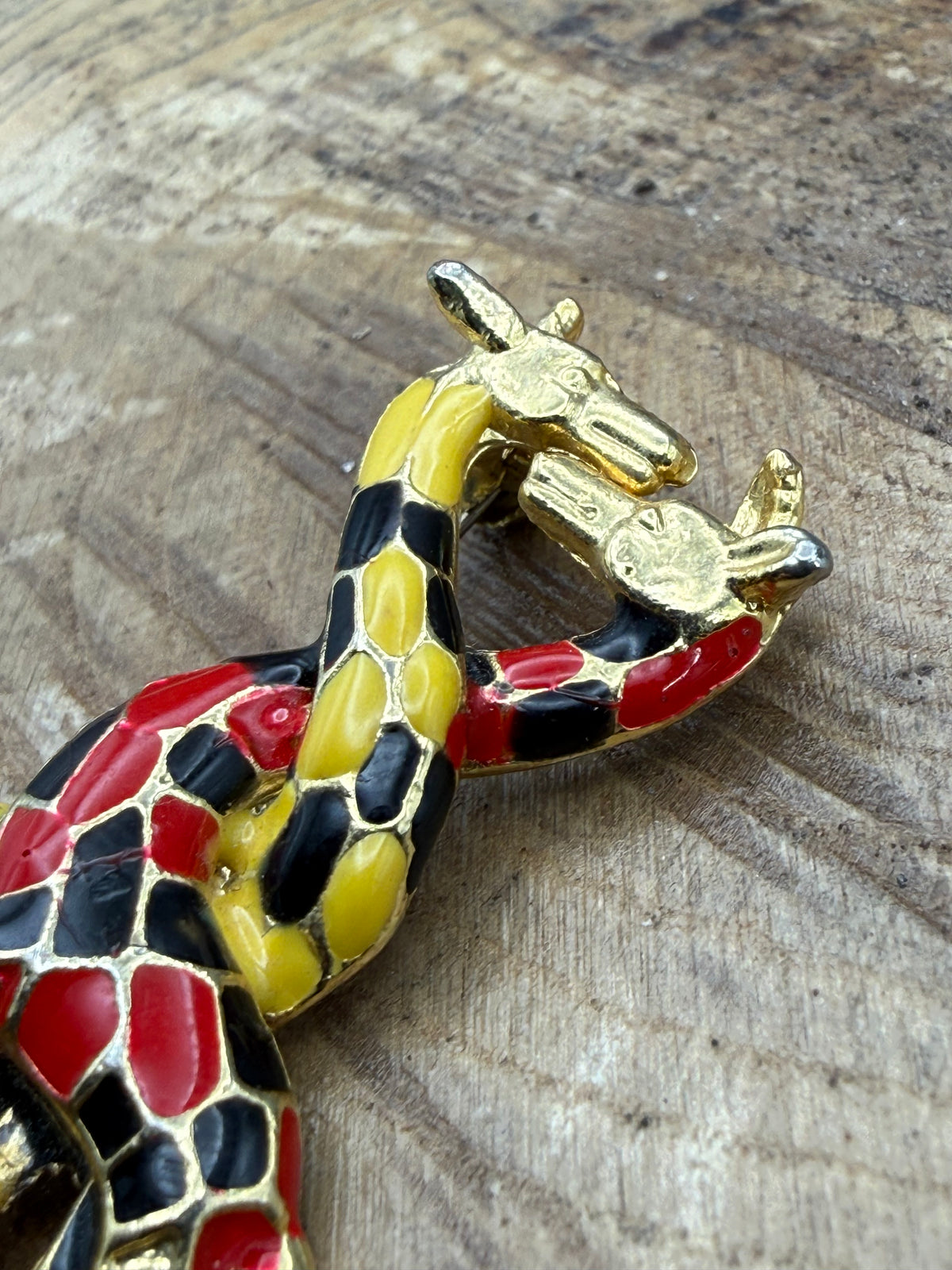 Vintage Enamel Giraffe Brooch, Intertwined Necks