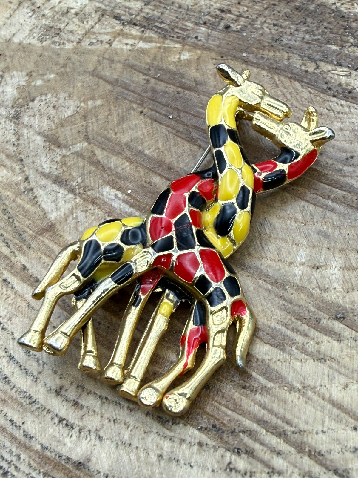 Vintage Enamel Giraffe Brooch, Intertwined Necks