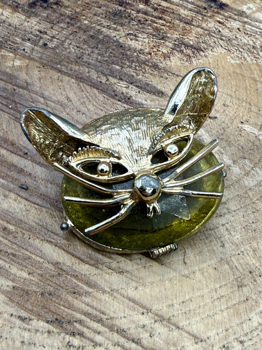 Vintage Quirky Cat Face Brooch