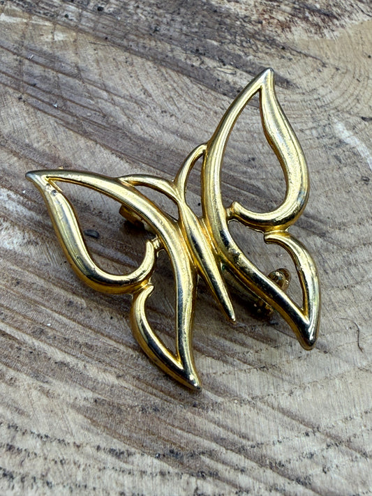 Vintage Abstract Gold Tone Butterfly Brooch