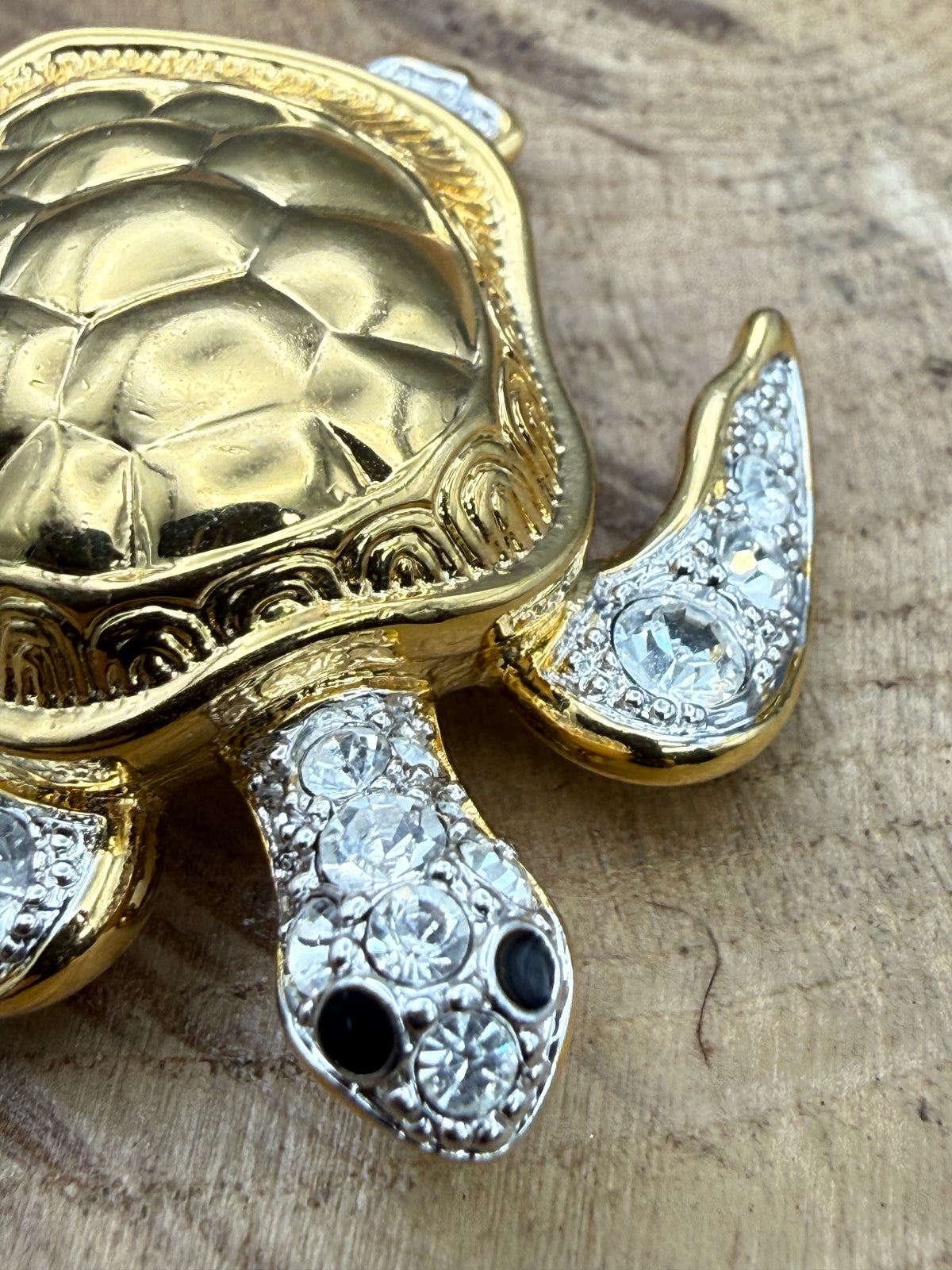 Vintage Sea Turtle Brooch, Rhinestone Flippers