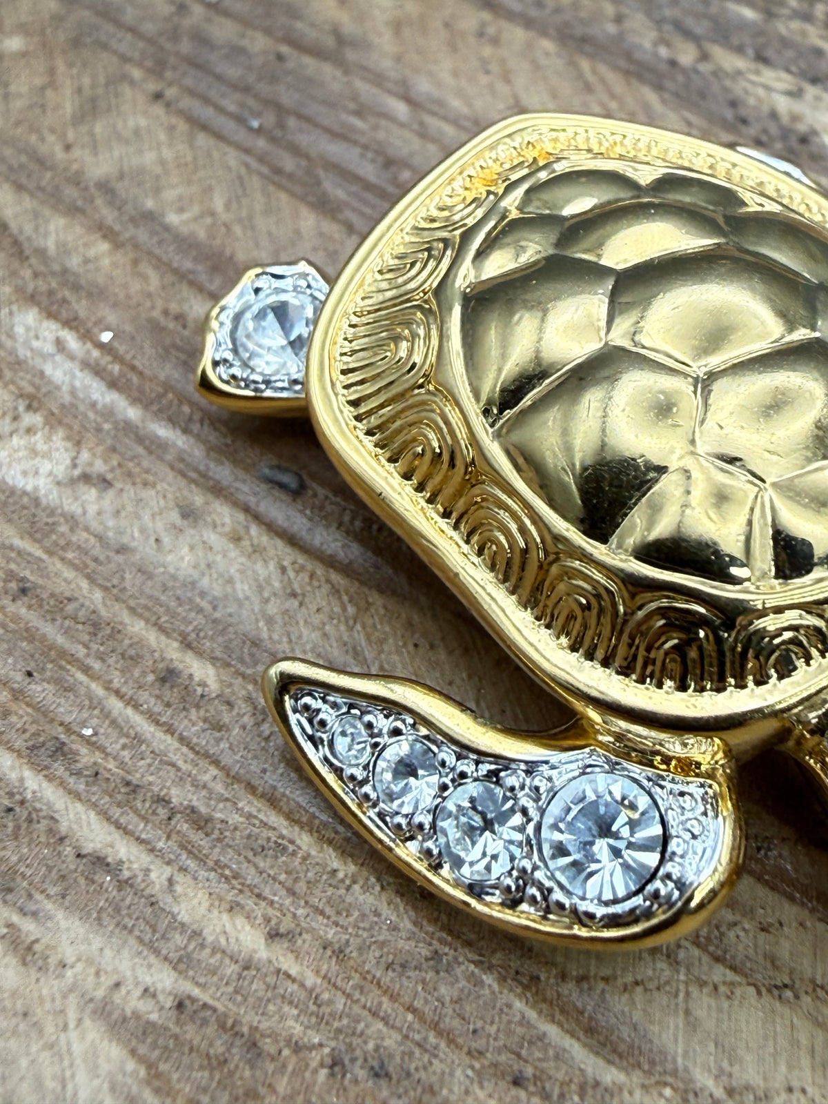 Vintage Sea Turtle Brooch, Rhinestone Flippers