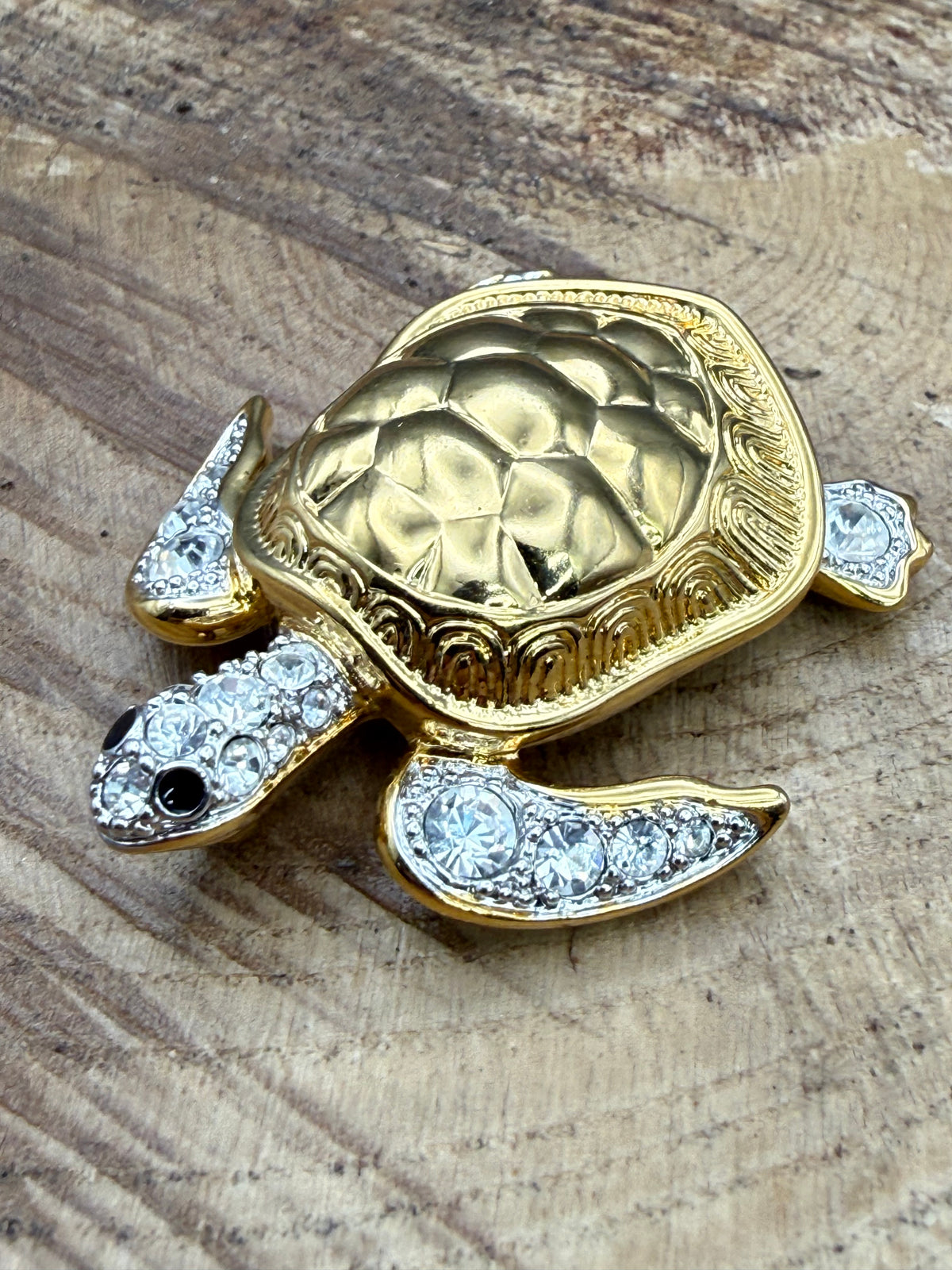 Vintage Sea Turtle Brooch, Rhinestone Flippers