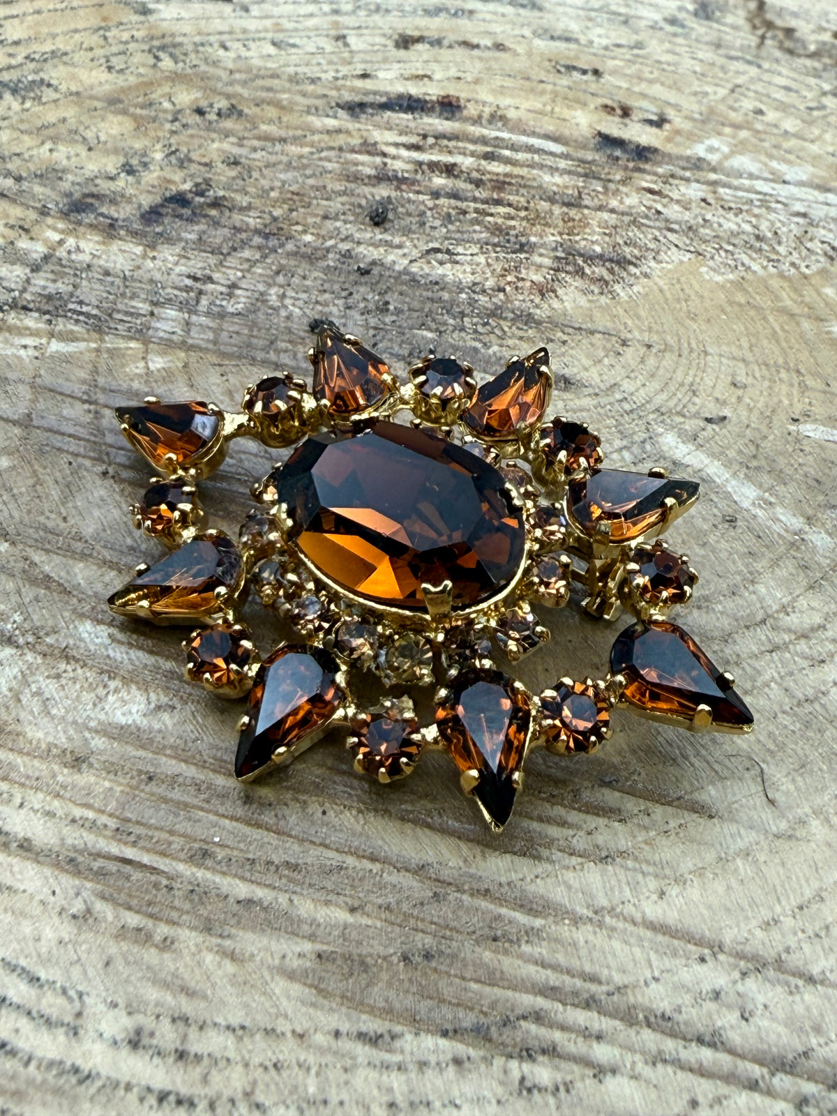 Vintage Brown Glass Starburst Brooch
