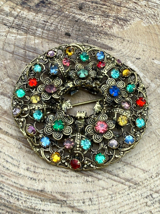 Art Deco Czech Floral Wreath Brooch