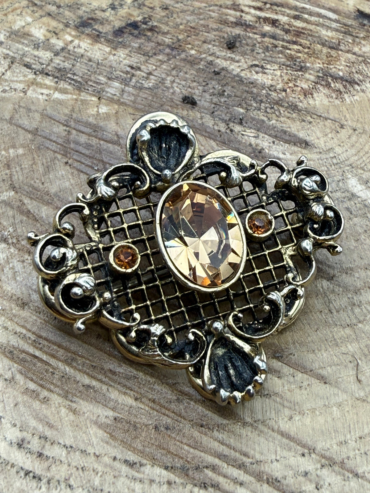 Vintage Florentine Style Brooch, Champagne Glass