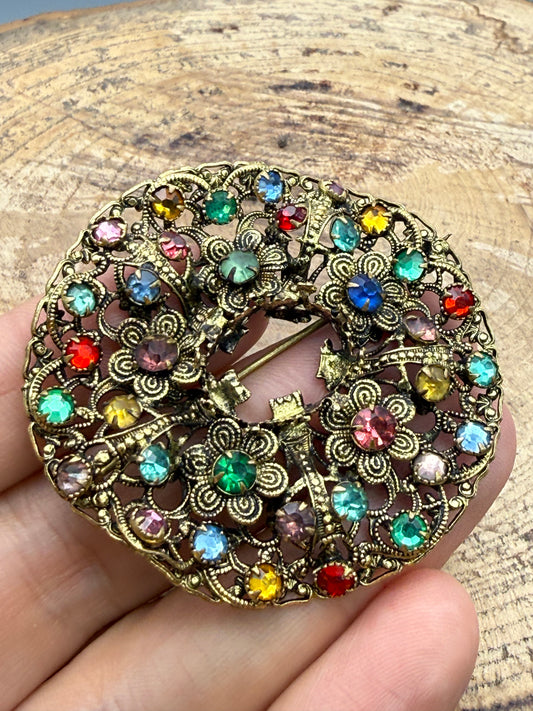 Art Deco Czech Floral Wreath Brooch