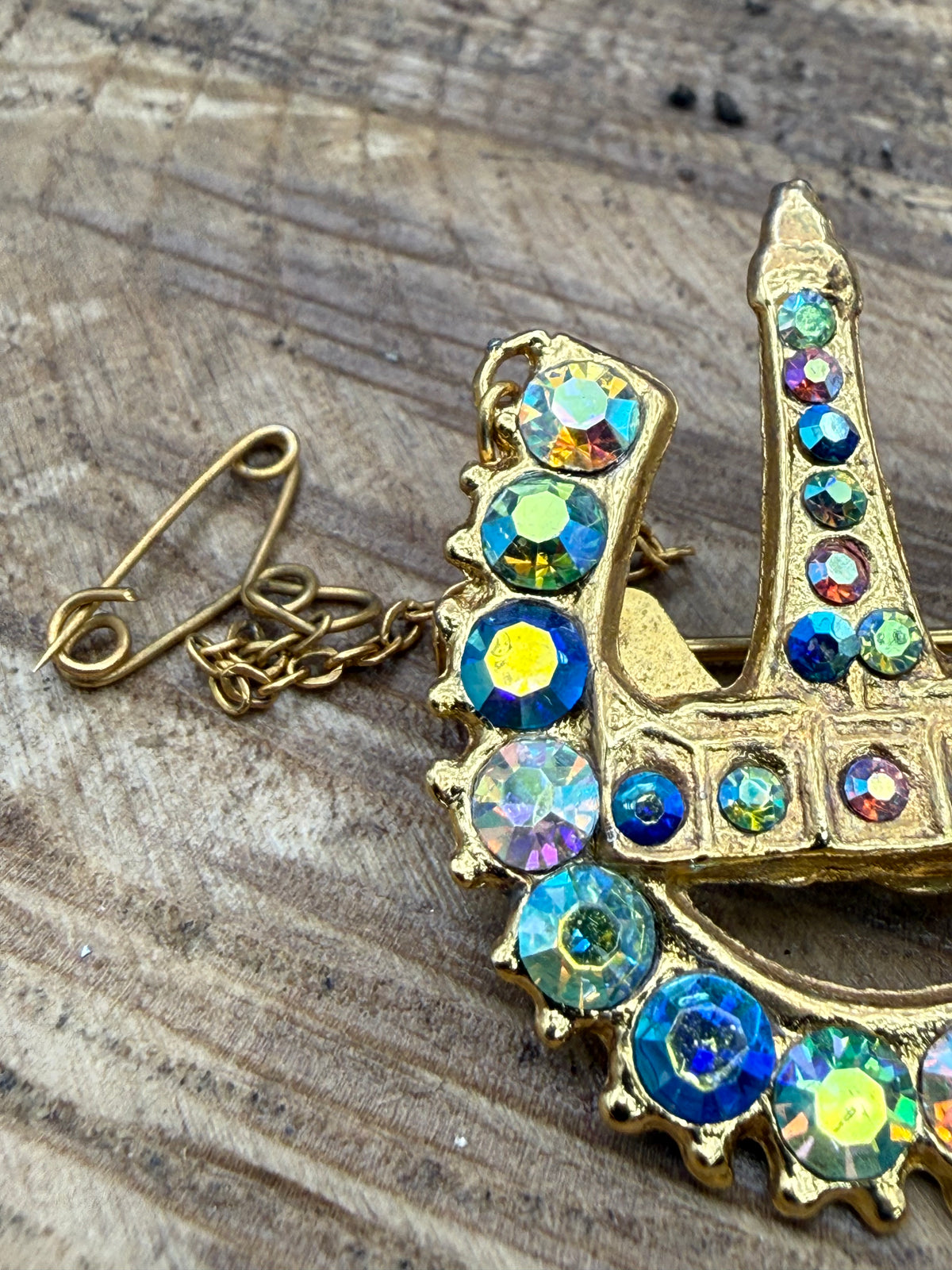 Vintage Blackpool Tower Souvenir Brooch, Aurora Borealis Rhinestone