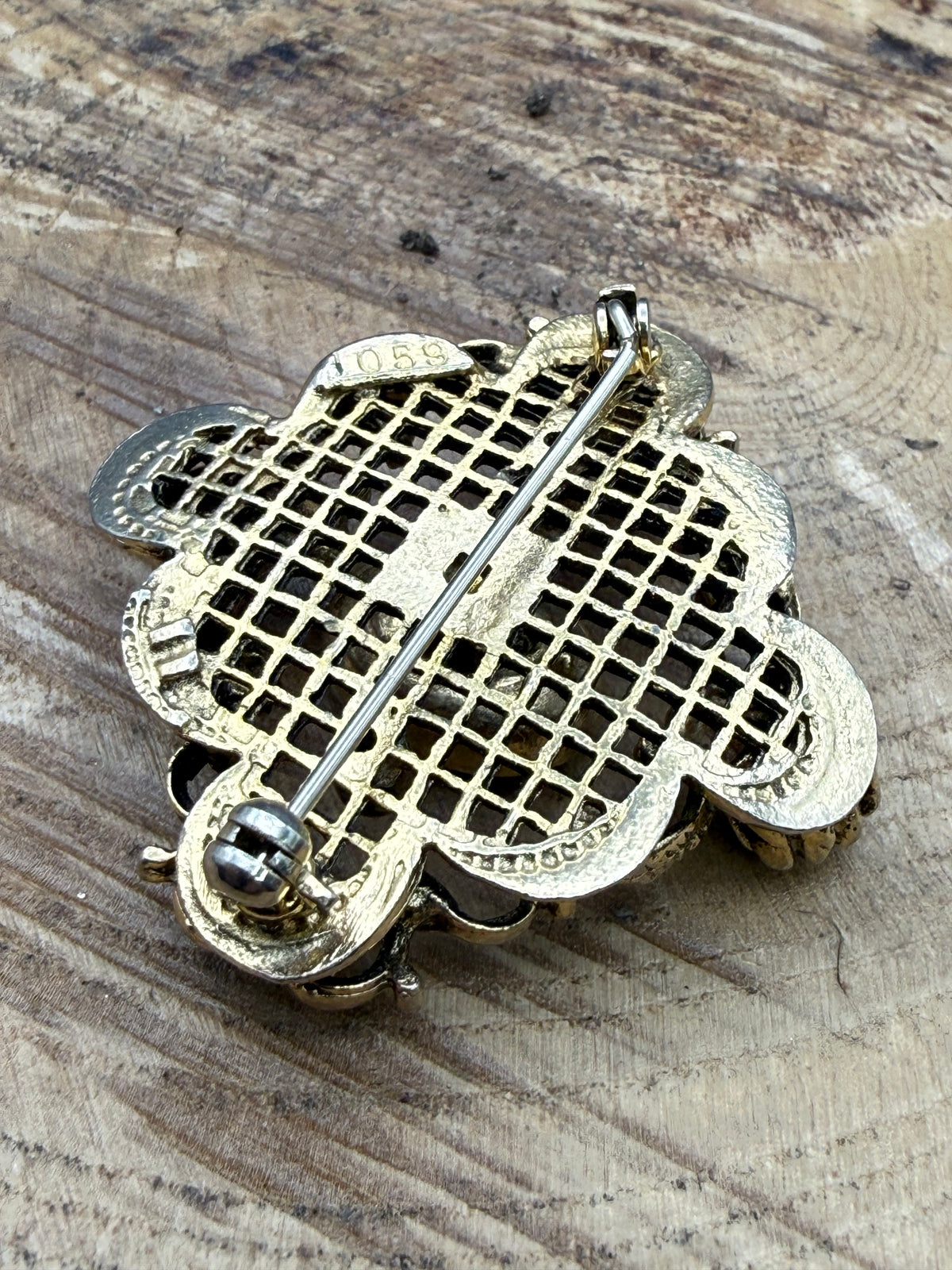 Vintage Florentine Style Brooch, Champagne Glass