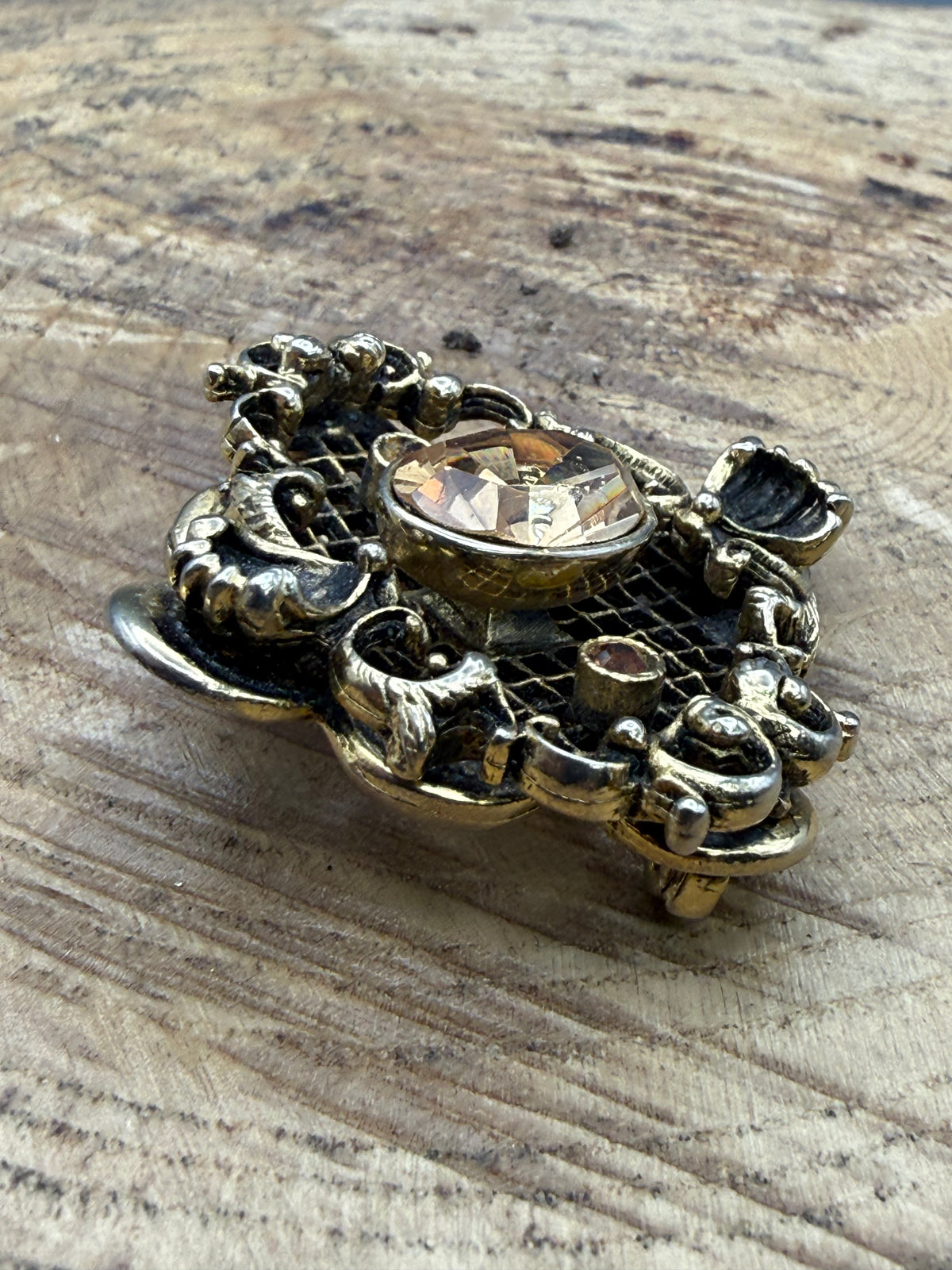 Vintage Florentine Style Brooch, Champagne Glass