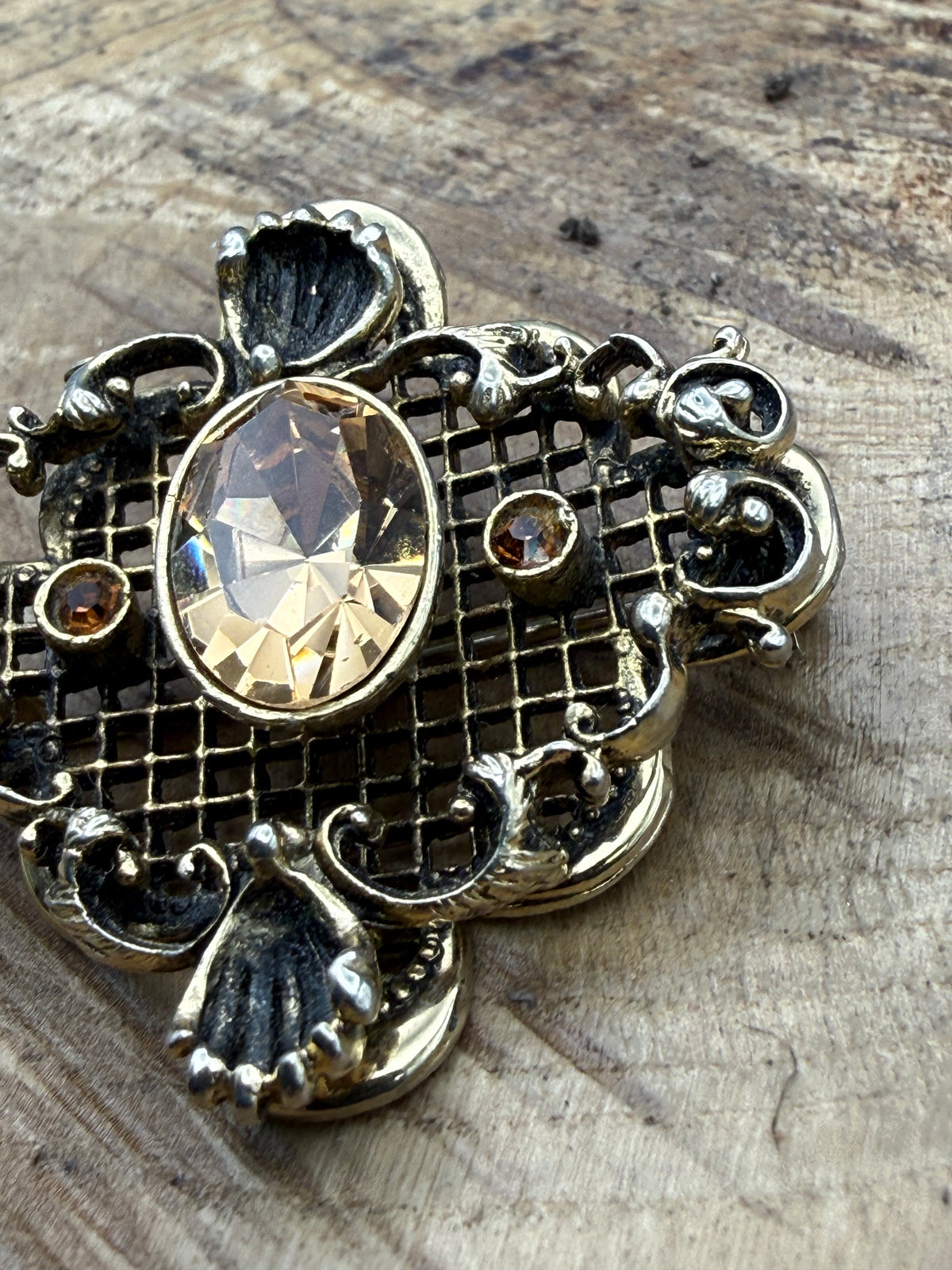 Vintage Florentine Style Brooch, Champagne Glass