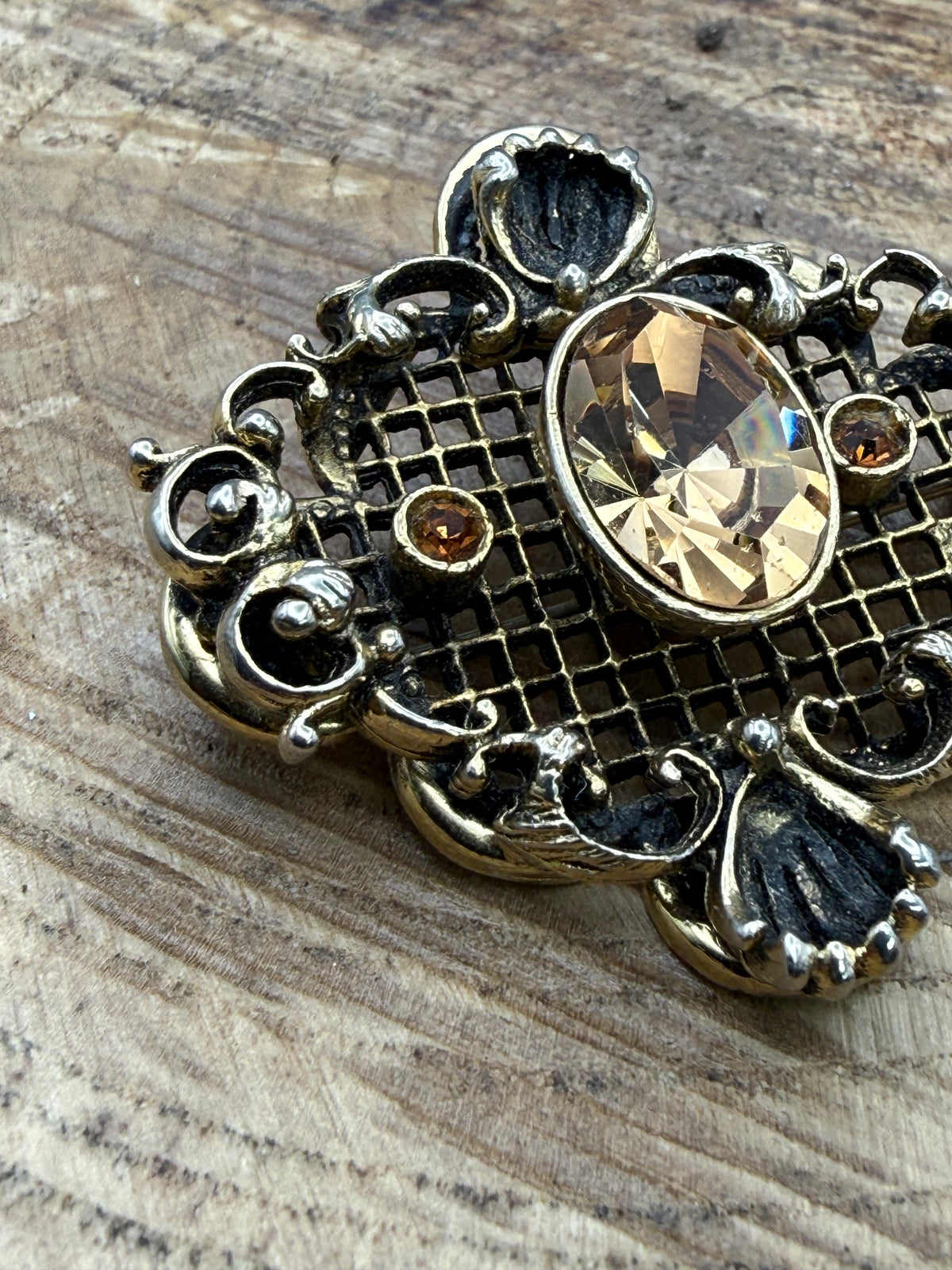 Vintage Florentine Style Brooch, Champagne Glass