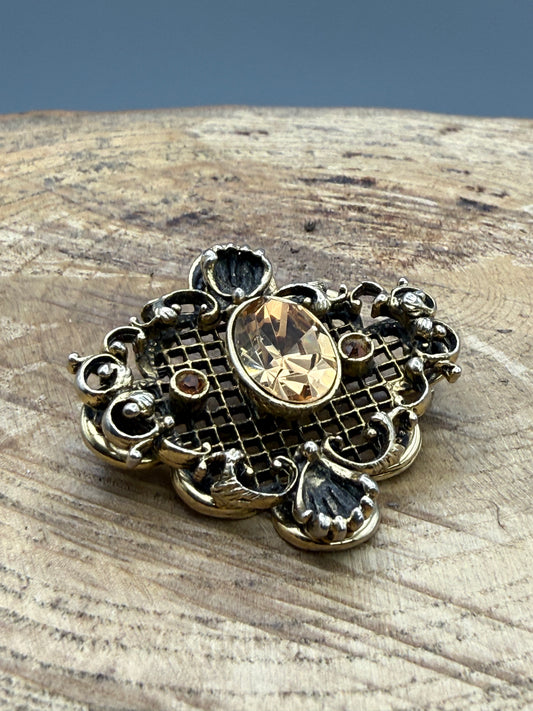 Vintage Florentine Style Brooch, Champagne Glass