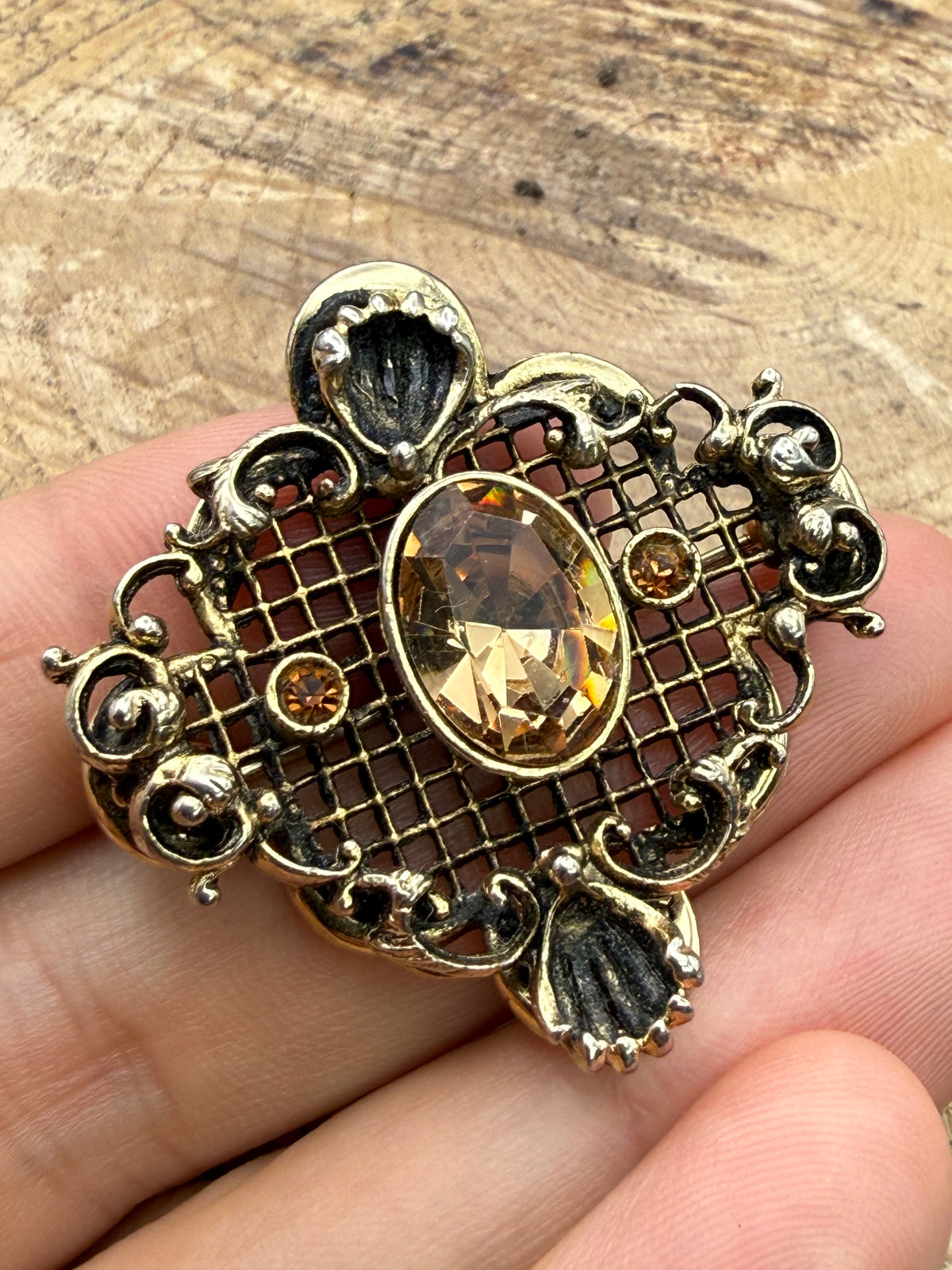 Vintage Florentine Style Brooch, Champagne Glass