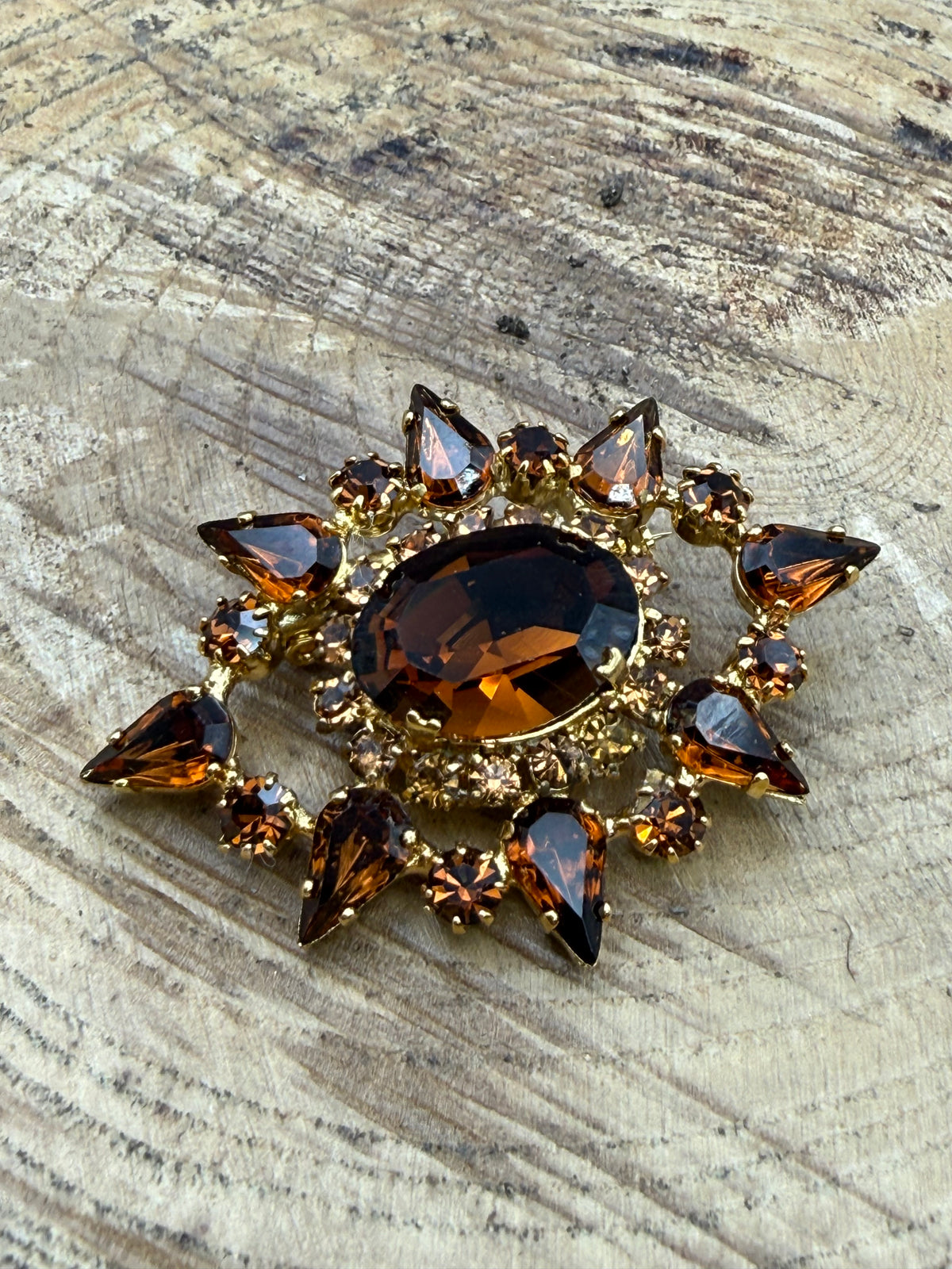 Vintage Brown Glass Starburst Brooch