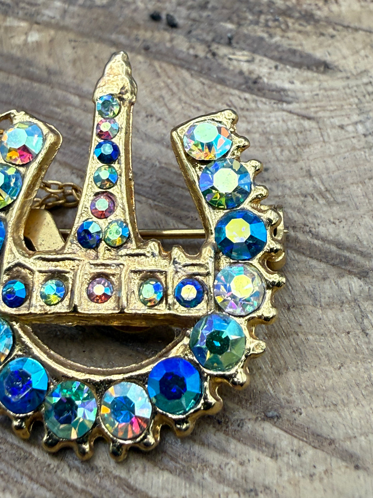 Vintage Blackpool Tower Souvenir Brooch, Aurora Borealis Rhinestone