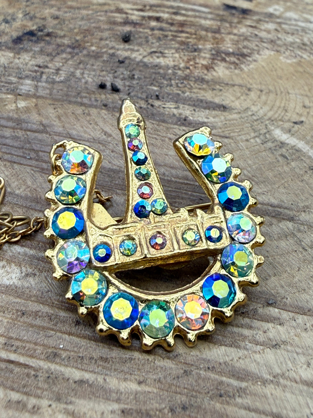Vintage Blackpool Tower Souvenir Brooch, Aurora Borealis Rhinestone