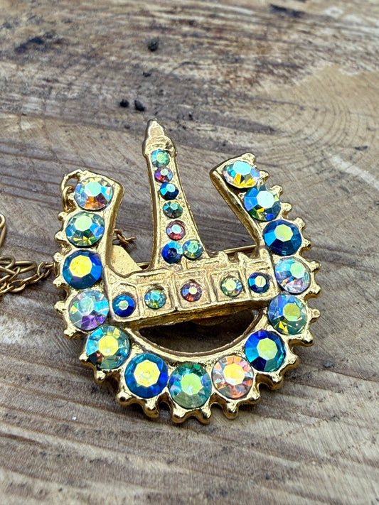 Vintage Blackpool Tower Souvenir Brooch, Aurora Borealis Rhinestone