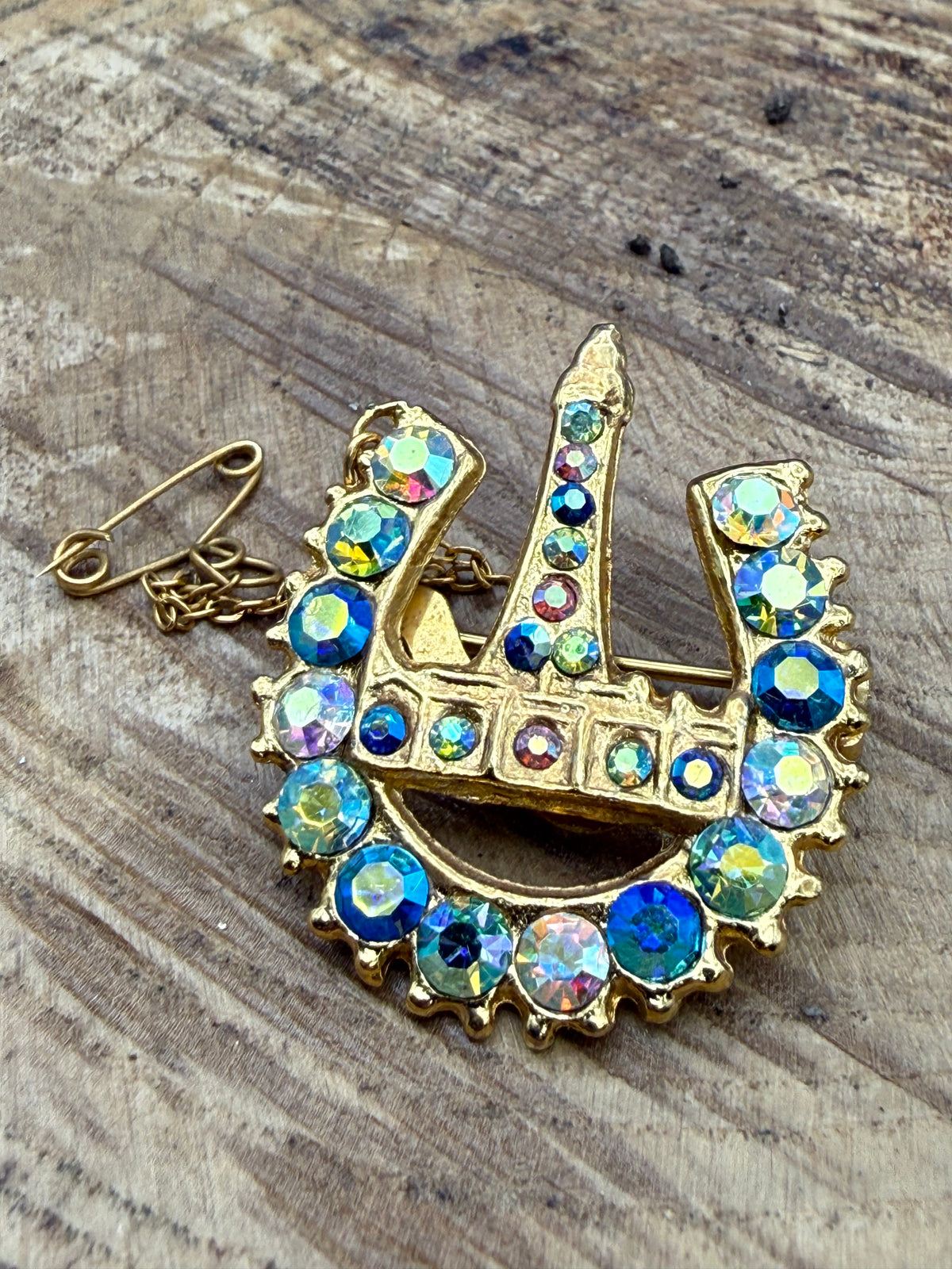 Vintage Blackpool Tower Souvenir Brooch, Aurora Borealis Rhinestone