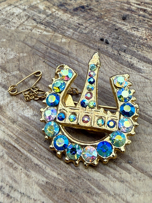 Vintage Blackpool Tower Souvenir Brooch, Aurora Borealis Rhinestone
