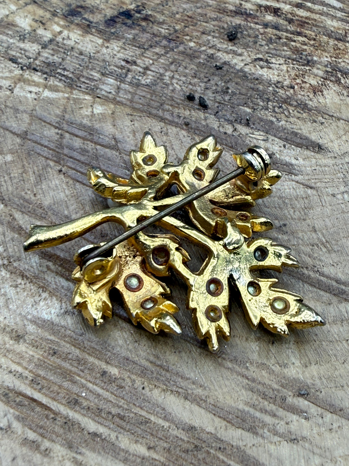 Vintage Oak Leaf Faux Pearl Brooch