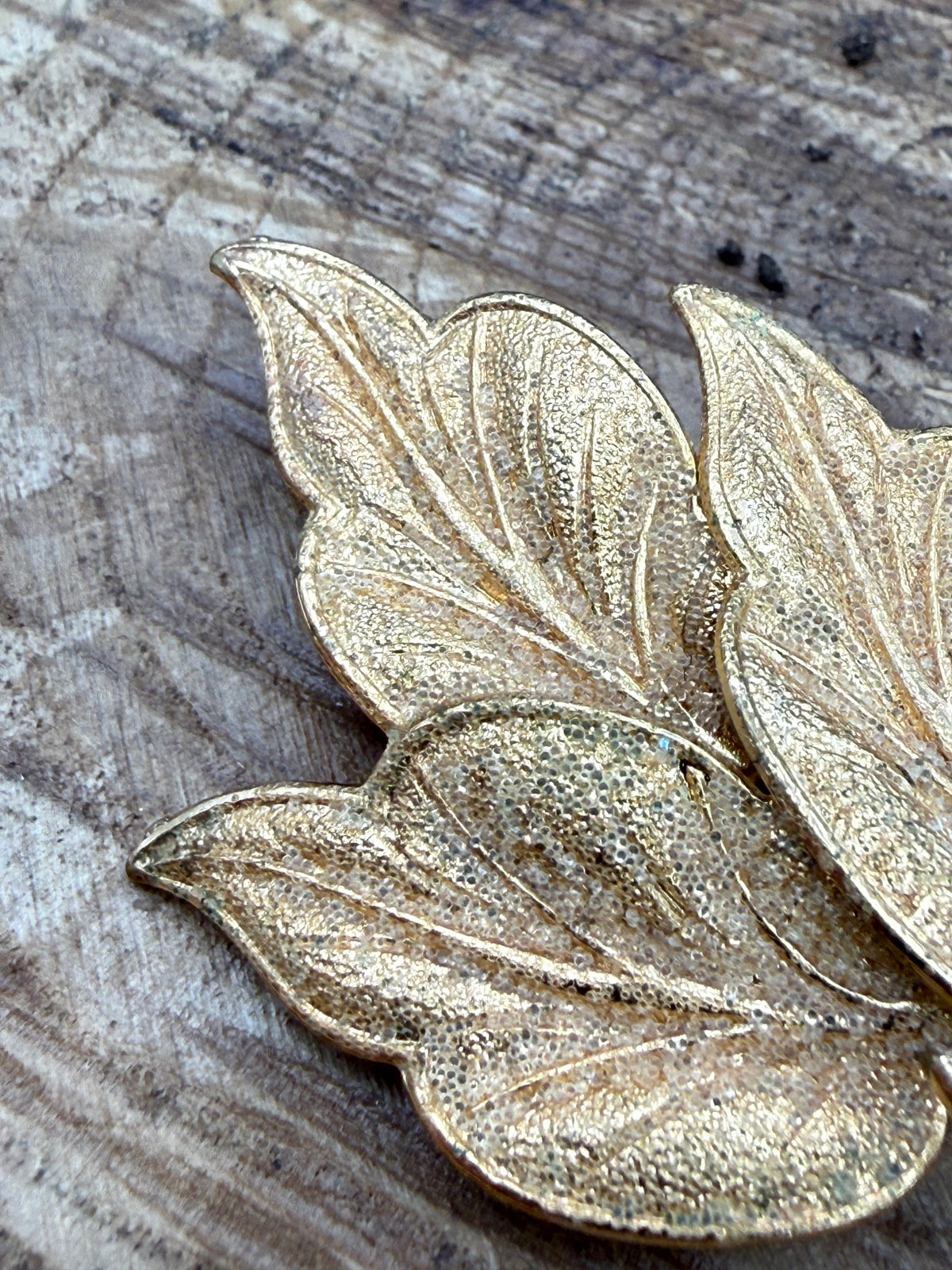Vintage Gold Tone Textured Leaf Brooch