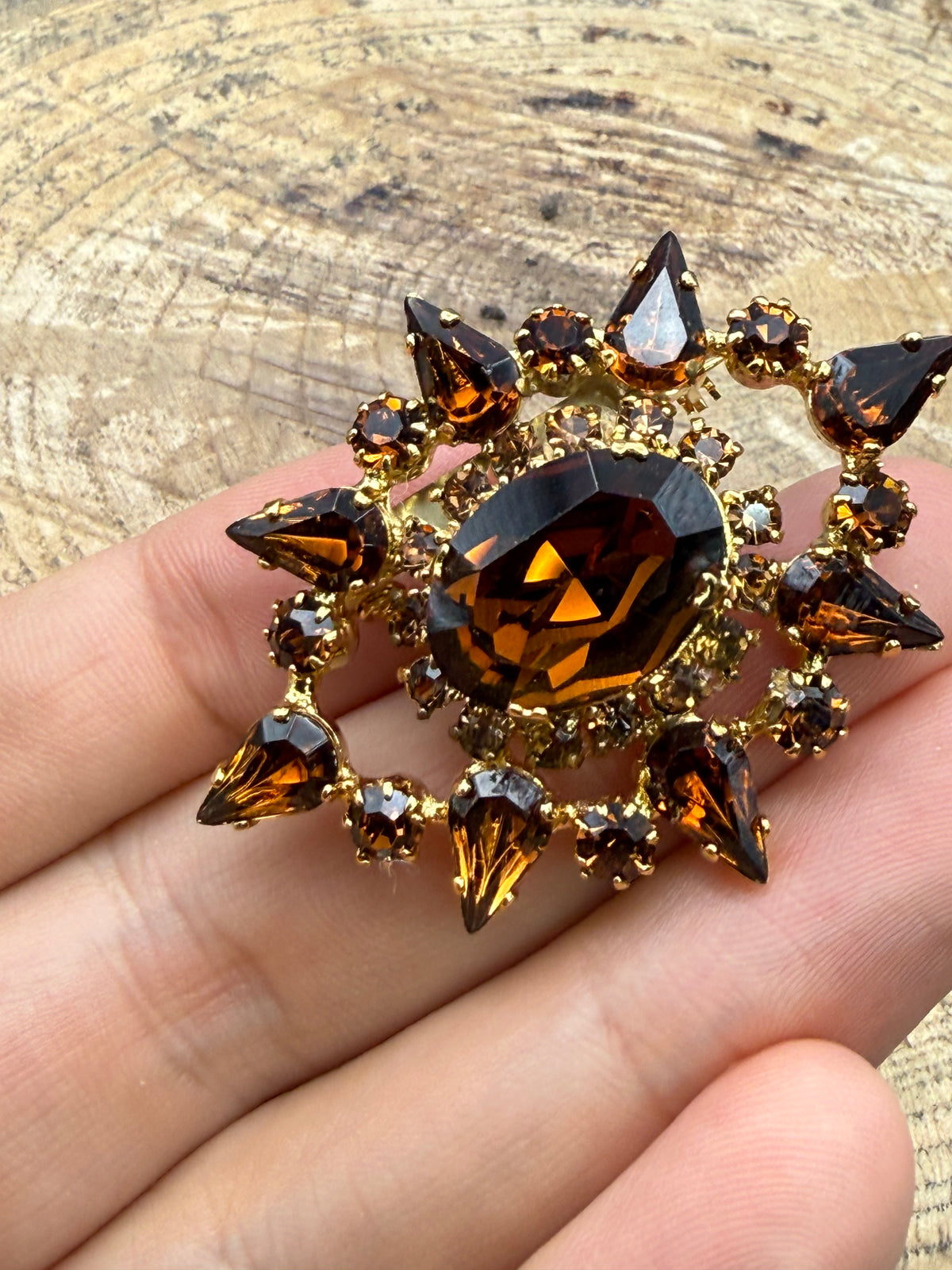 Vintage Brown Glass Starburst Brooch