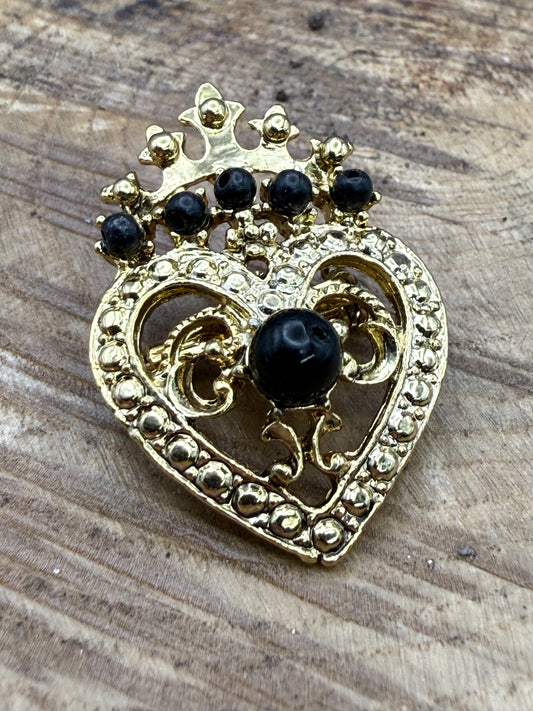 Vintage Crowned Heart Brooch, 1970s Taiwanese