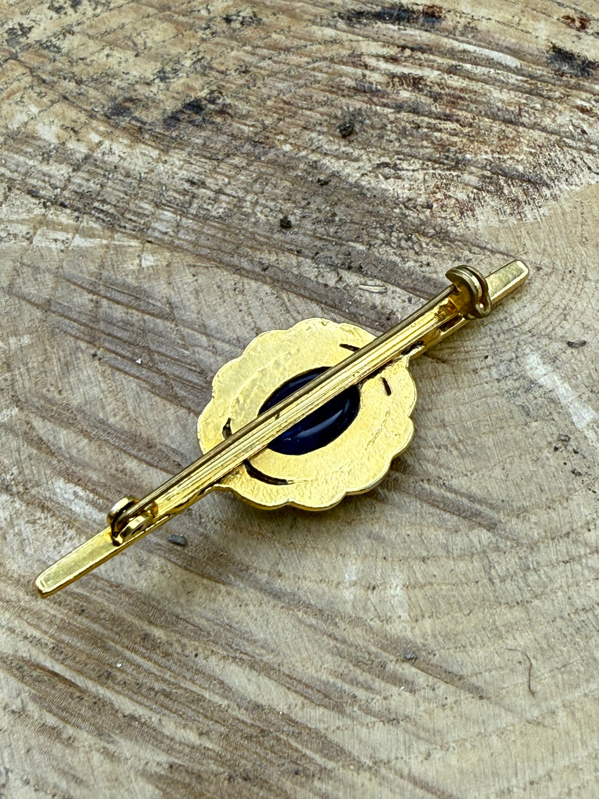 Vintage Blue Glass Cabochon Bar Brooch