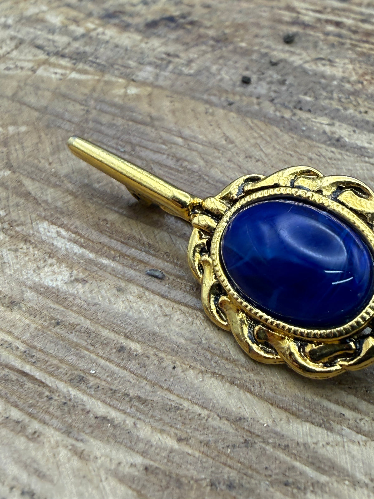 Vintage Blue Glass Cabochon Bar Brooch