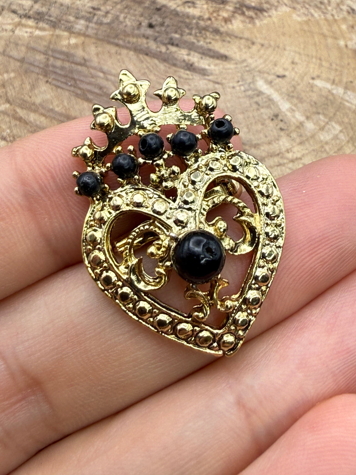 Vintage Crowned Heart Brooch, 1970s Taiwanese