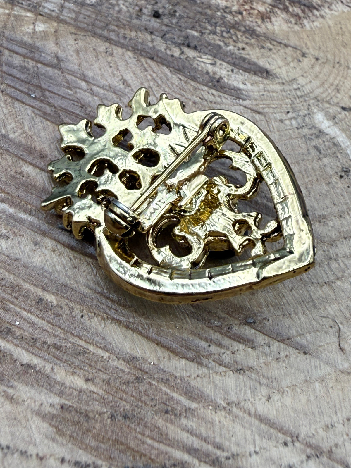 Vintage Crowned Heart Brooch, 1970s Taiwanese