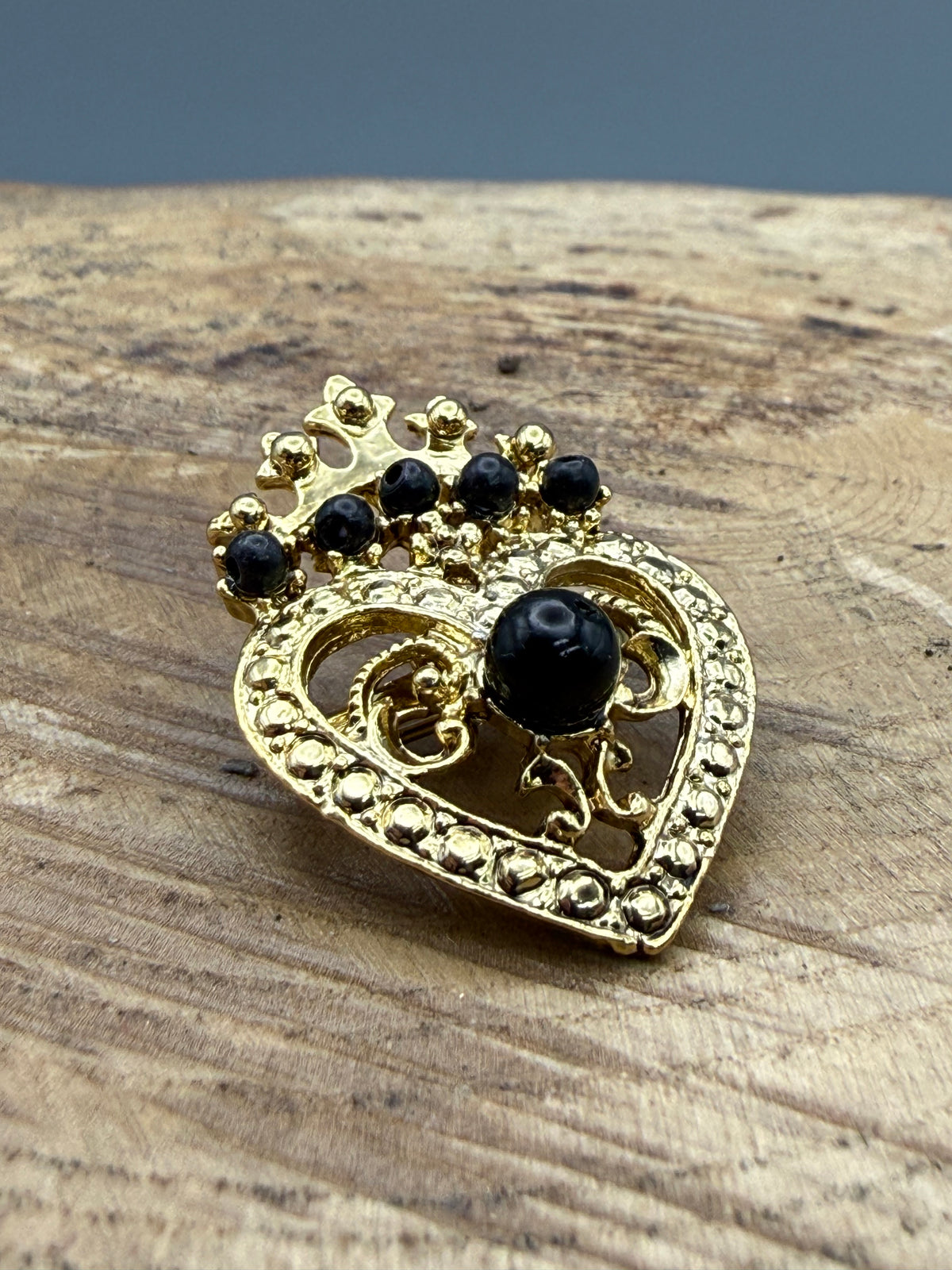 Vintage Crowned Heart Brooch, 1970s Taiwanese
