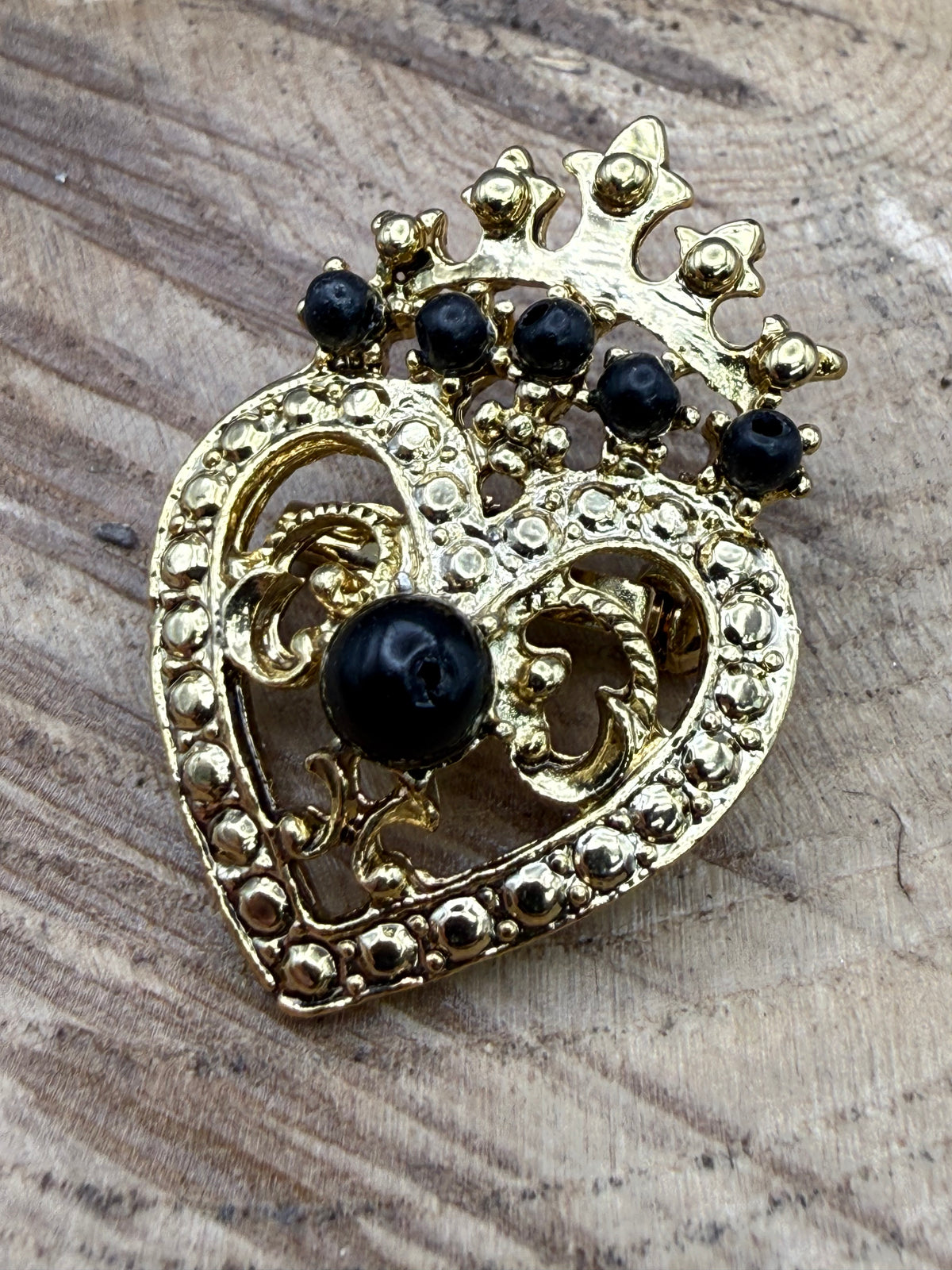 Vintage Crowned Heart Brooch, 1970s Taiwanese