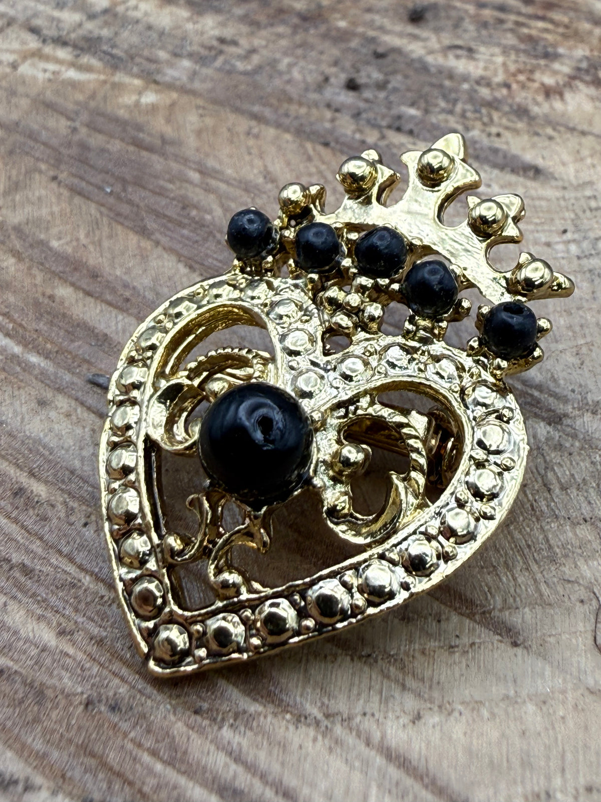 Vintage Crowned Heart Brooch, 1970s Taiwanese