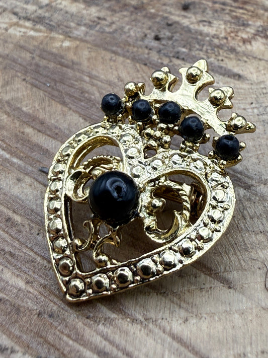 Vintage Crowned Heart Brooch, 1970s Taiwanese