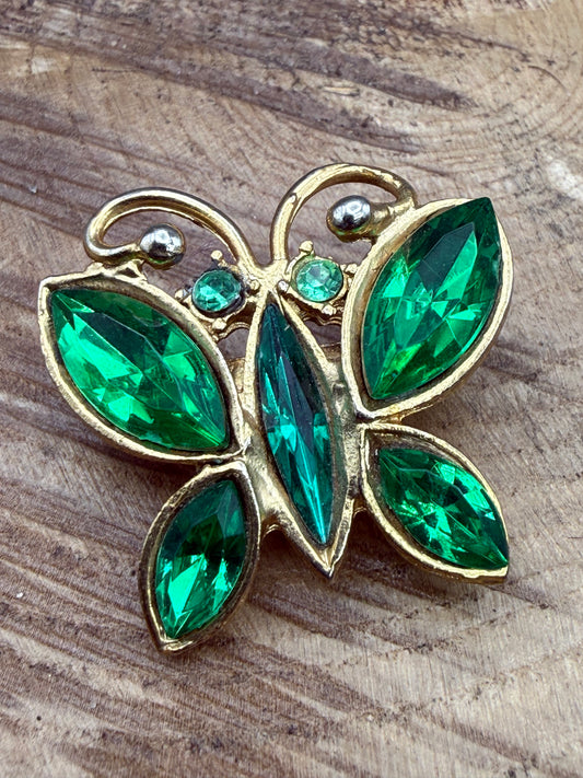 Vintage Butterfly Brooch with Green Rhinestones