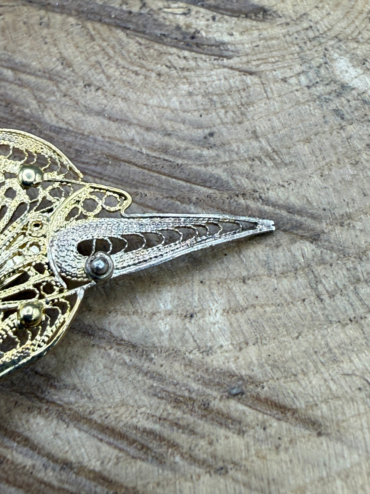 Vintage Two Tone Filigree Flying Fish Brooch