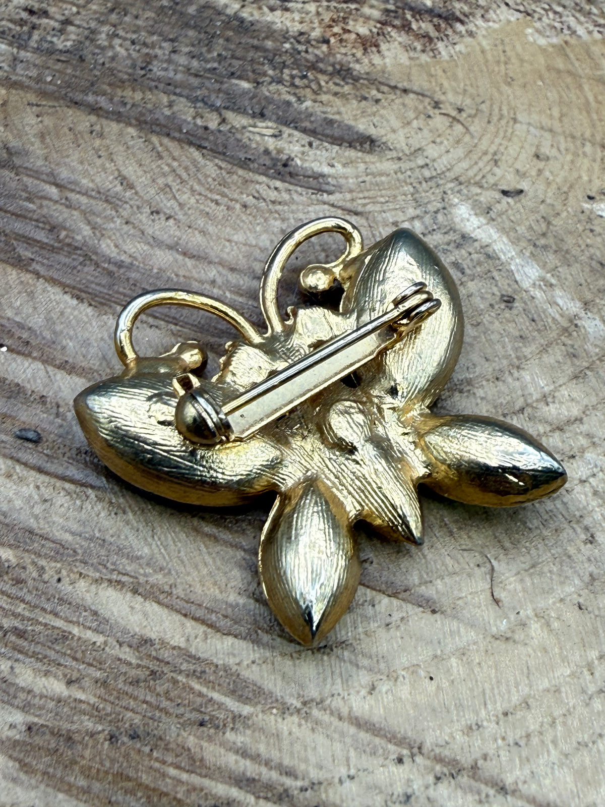 Vintage Butterfly Brooch with Green Rhinestones