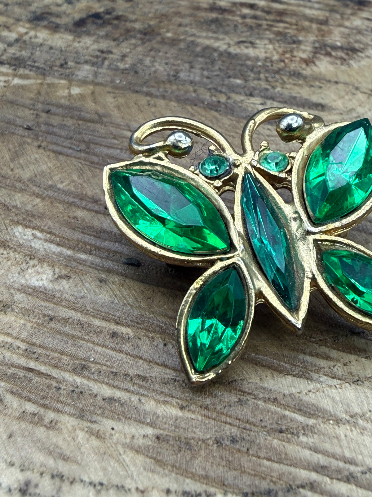 Vintage Butterfly Brooch with Green Rhinestones