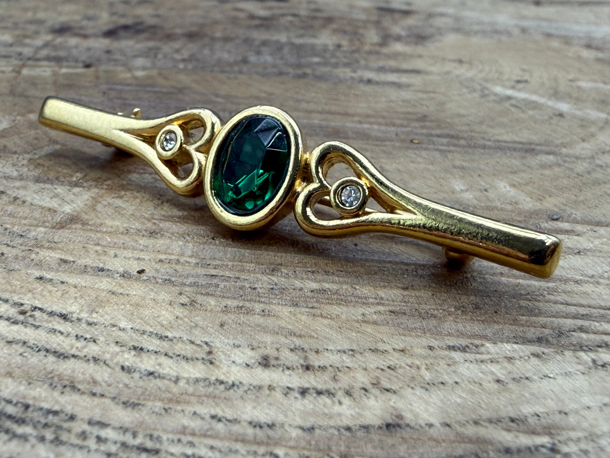 Vintage Green Glass Bar Brooch