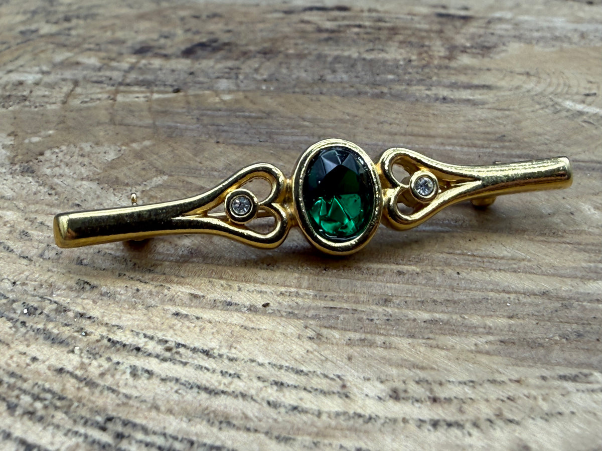 Vintage Green Glass Bar Brooch