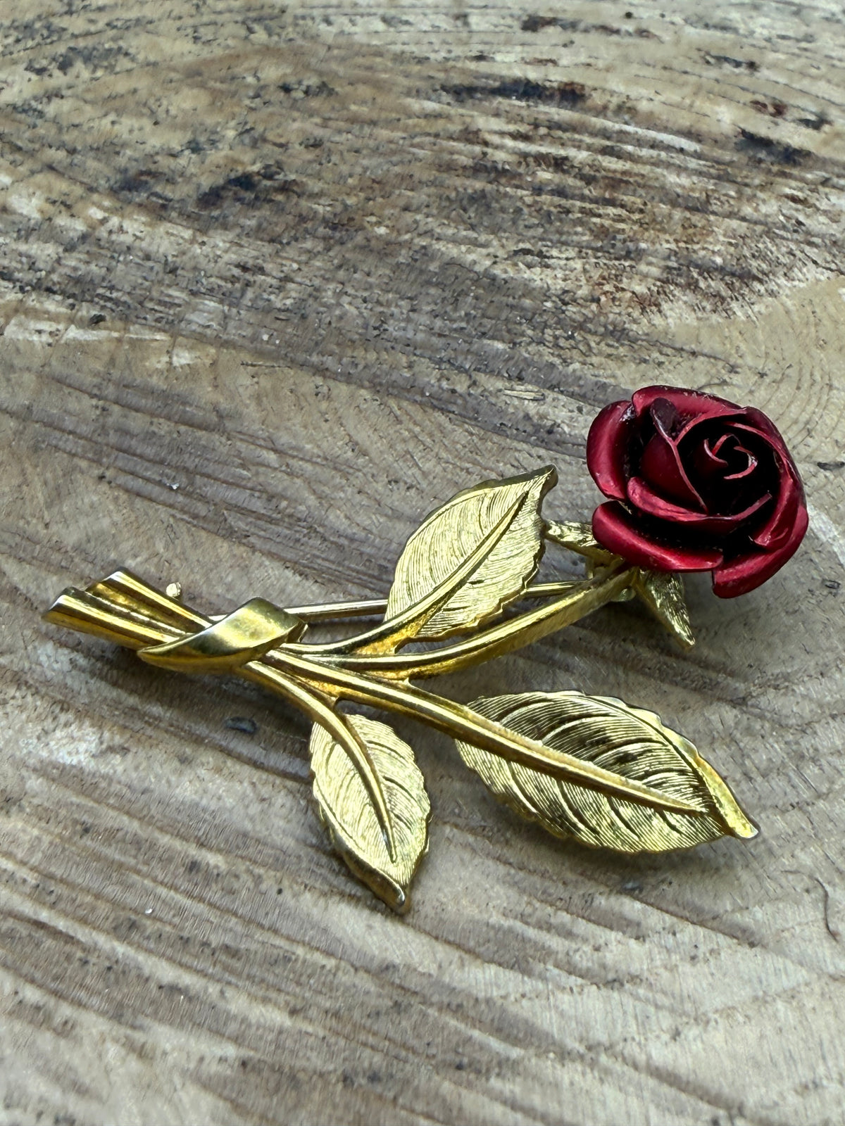Vintage Red Rose Brooch, 1980s Flower