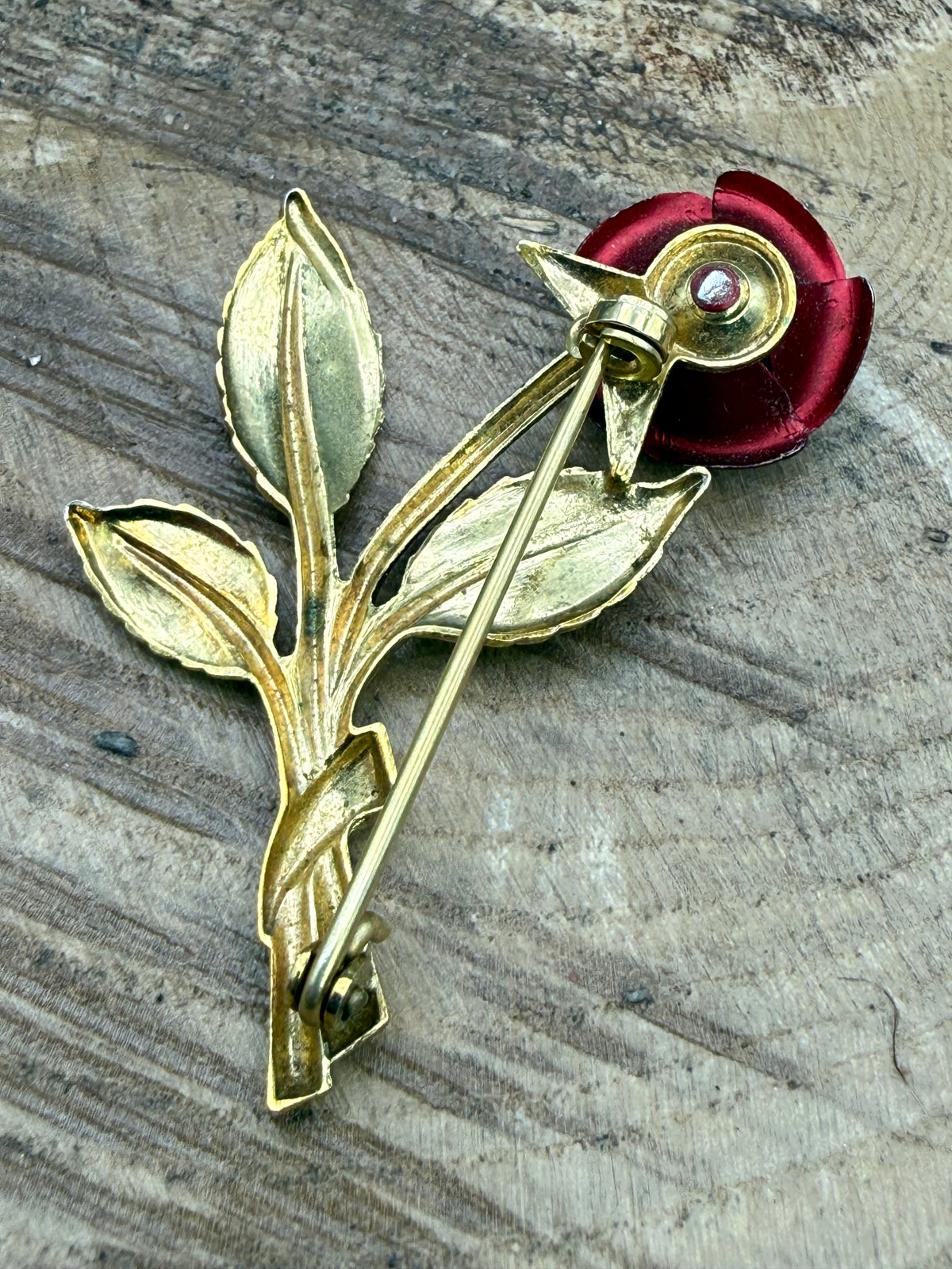 Vintage Red Rose Brooch, 1980s Flower