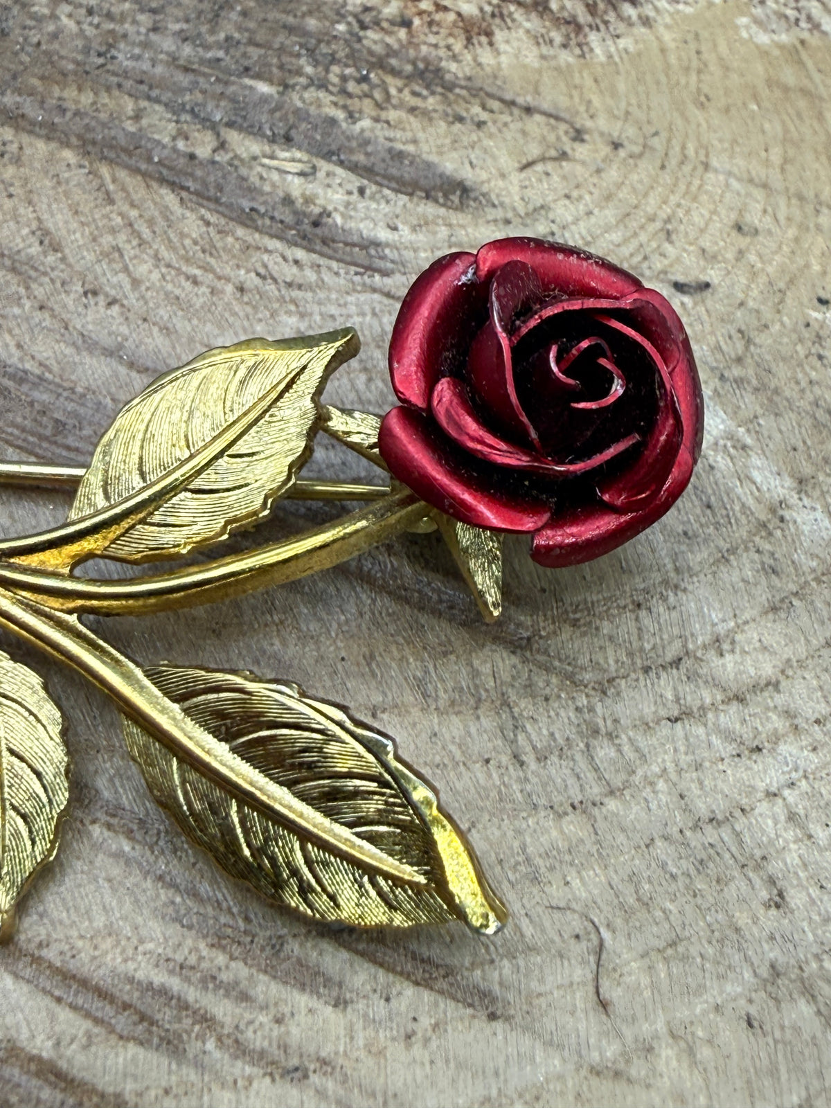 Vintage Red Rose Brooch, 1980s Flower