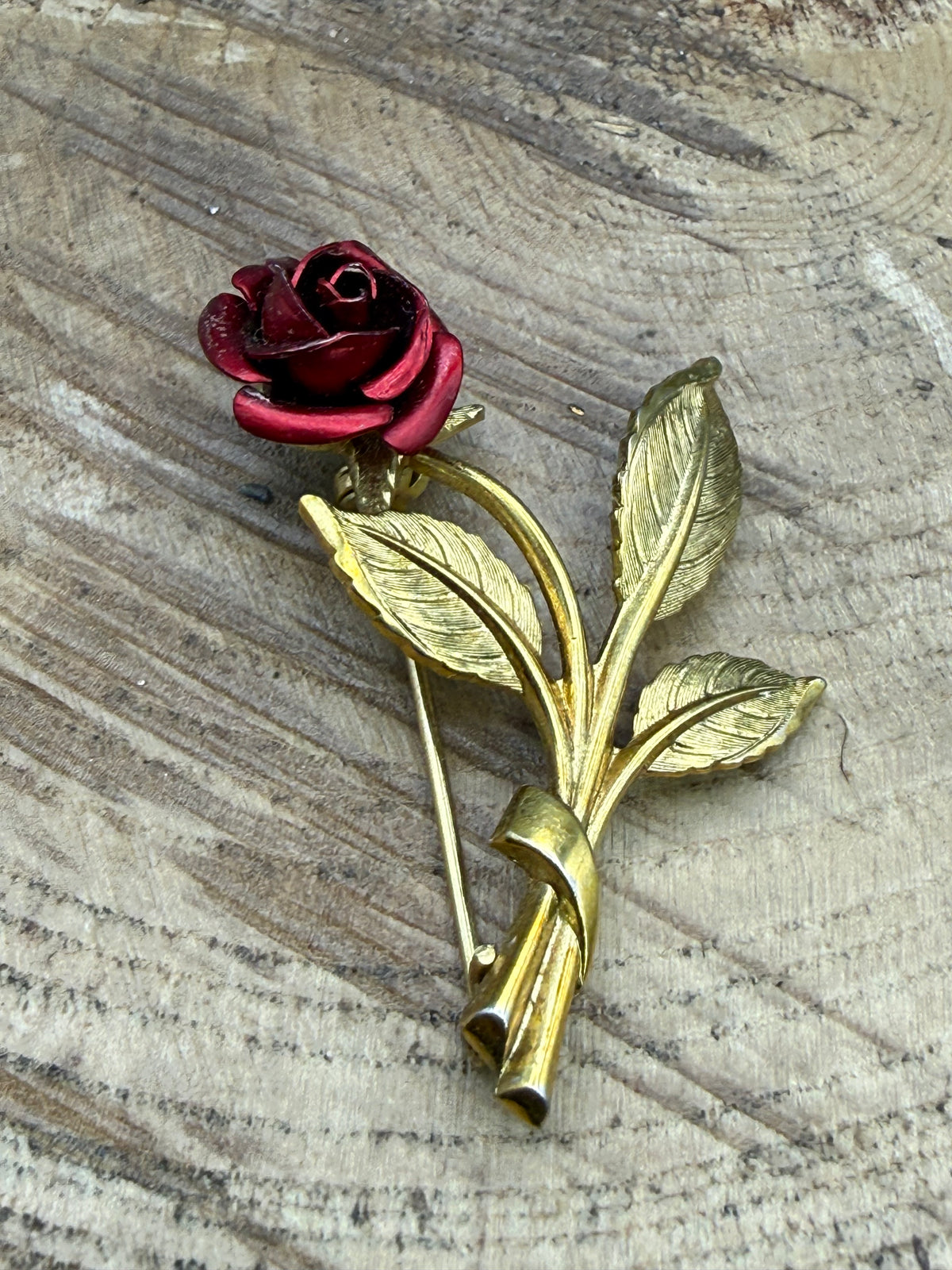 Vintage Red Rose Brooch, 1980s Flower